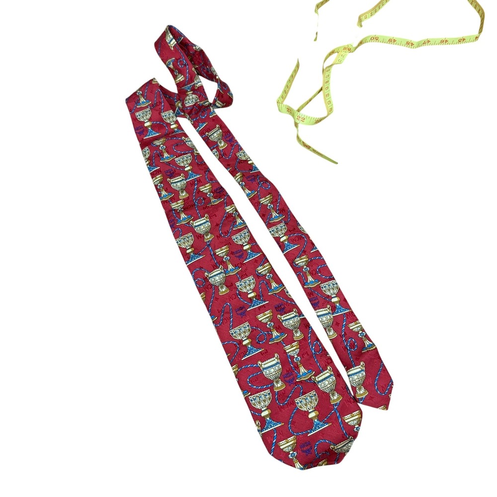 MCM Necktie Mens OS Red Chalice Goblet Rope Logo Print Silk Made in Italy